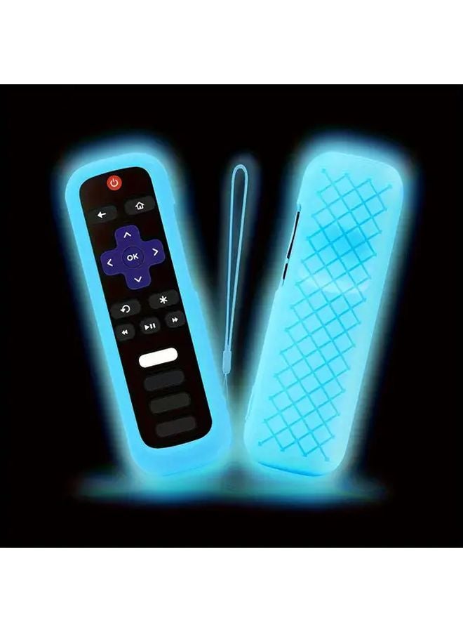 Blue Glow In The Dark Silicone Remote Cover With Lanyard For Roku TV Remote Control - Image 1
